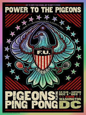 2019 Pigeons Playing Ping Pong 9:30 Club  Show Poster Screen Print Jeff Wood Zen Dragon Gallery Foil